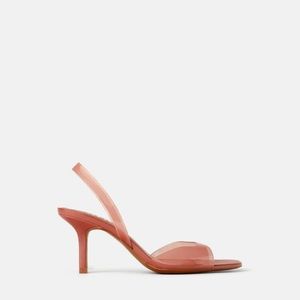 Zara clear vinyl strap coral high heel